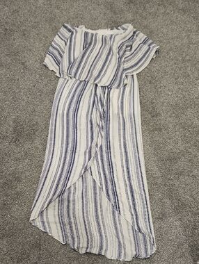 Skylar + Madison White and Blue One-Shoulder Maxi Dress